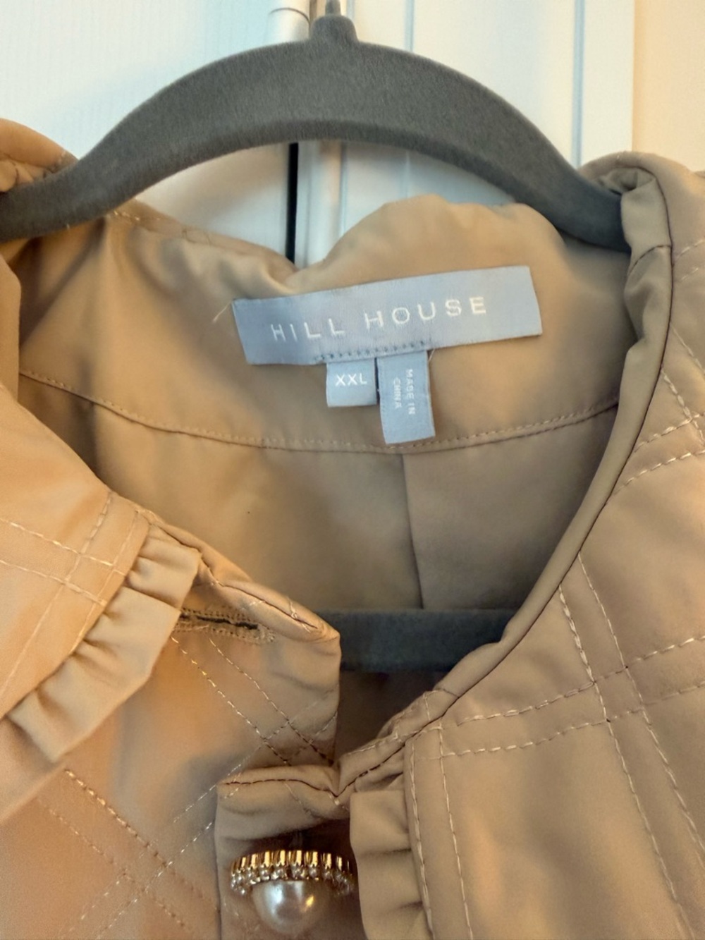 Hill House Quilted Jacket in Beige with Ruffle Collar - Picture 2 of 3